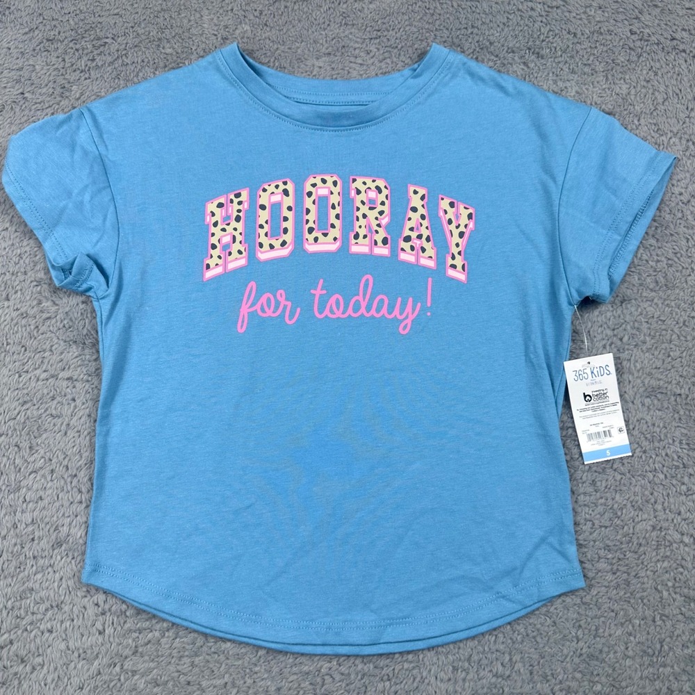 365 Kids from Garanimals Graphic T-Shirt Girls Size 5 Teal Hooray For Today NWT‎